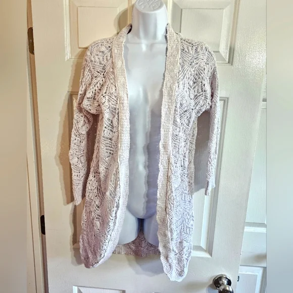 Aeropostale White Crochet Lace Cardigan Women Large Y2K Open Front Layer Cottage - Picture 2 of 7